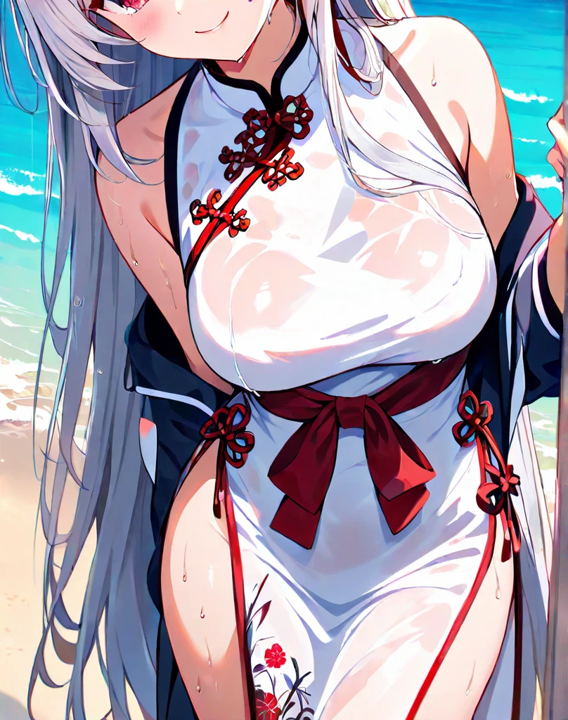 score_9, score_8_up, score_7_up, source_anime, (masterpiece), best quality, expressive eyes, perfect eyes, perfect face, oni girl, oni horns, red eyes, soft lips, long hair, very long hair, wide hips, (white hair:1.2), (white eyebrows:1), (white eyelashes:1), medium breasts:0.5, higuchi madoka, big breasts:0.3, standing, full body, background: City, hair flower, hair ornament, japanese clothes, floral print, black gloves, large breasts