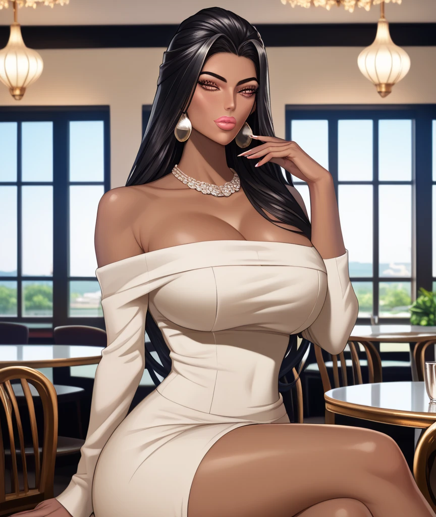 (masterpiece), best quality, expressive eyes, holding a wine glass, standing, cute girl, garden background, perfect face, black ebony skin, half naked, large open neckline, perfect shaped body, long hair, black hair, orange eyes, large breast, big breasts, black skin, ultra realistic detailed orange eyes, long and open hair, looking at camera, innocent eyes, innocent face, very cute anime girl face, black skin anime girl, cute smile on her face, flower necklace on her head, wearing flower bracelets on her hand, thigh legs