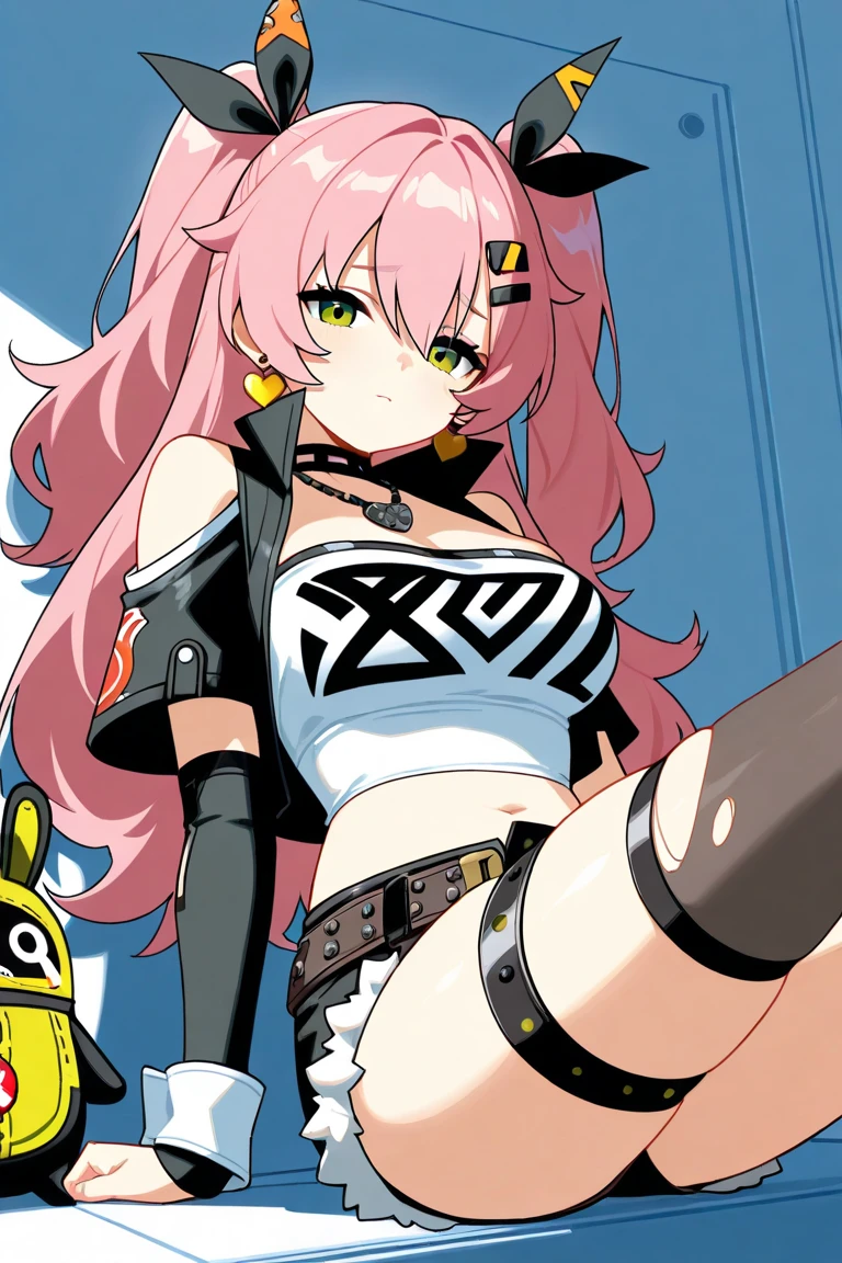 (masterpiece, best quality, high resolution),cowboy shot, 1girl, kokonoems, animal ears, cat ears, pince-nez, tail , cat tail, multiple tails, solo, pants, navel, belt, capri pants, vore belly,