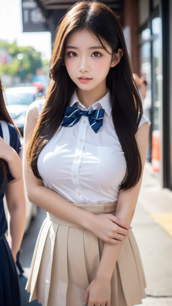 (1 girl: 1.3), (anime boy: 1.3), (standing together: 1.3), (big eyes: 1.2), splash art anime Lolita, blonde anime girl with long hair, (brunette anime boy with short hair: 1.5), smooth anime CG art, animation art wallpaper 8k, 4k comic wallpaper, (big boobs: 1.3), (big boobs: 1.3), (in school uniform: 1.3)