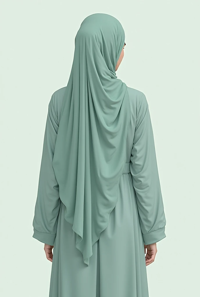 A girl is in a light green burqa, the whole burqa is spread out, wearing a burqa and holding an iPhone in her hand, and she is standing with ground and her shirt
written in the style (Hafsa).