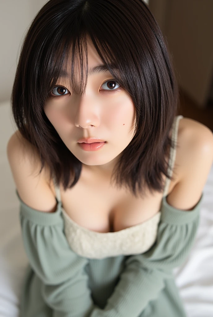 masterpiece, hinata\(boruto\), 1girl, mature women, (((red floral kimono with spaghetti strap top))), (((selfie))), (((Close-up photo))), (((cleavage))), (((Closed Clothing))), ((((big breasts))), (((big round breasts))), (((round breasts))), (((extremely heavy breasts))), (((Colossal tits))), (((heavy breasts))), (((plump breasts))), (((perfect breasts))), (shy face), detailed lips, beautiful face, blush, (pink lips), (((long hair))), white eyes, gentle gaze, smile, super realistic, detailed, realistic face and body, realistic hair, realistic eyes, realistic nose, realistic lips, seductive pose, (((straight bangs))), (dark blue hair), 28 year old girl