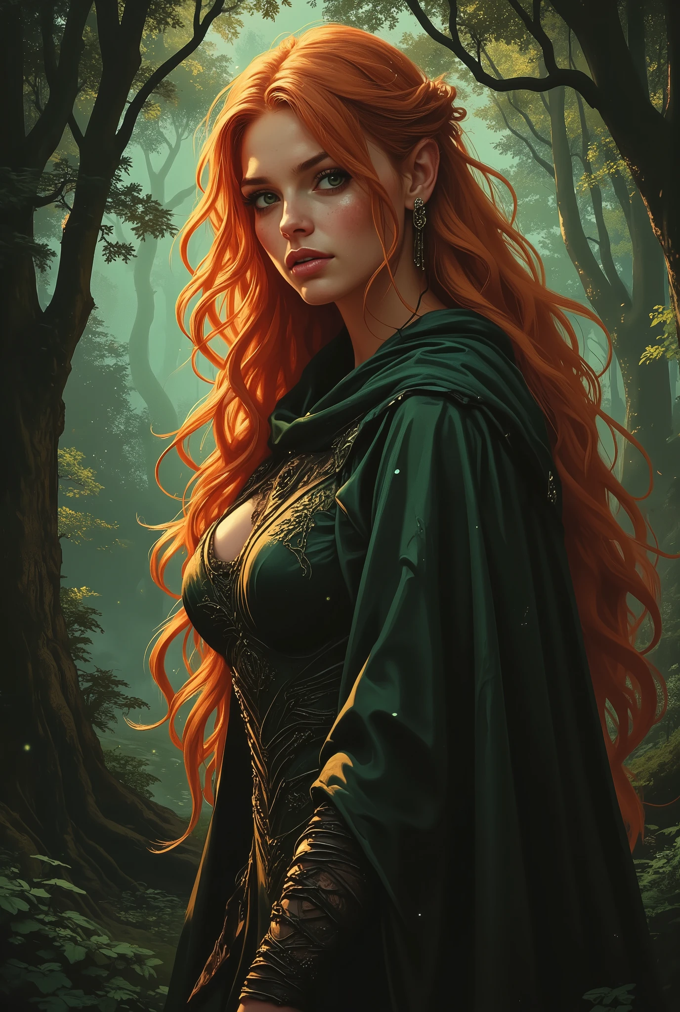 (Unsuccessful Digital Artwork:1.3) of (Ultrarealistic:1.3),(Peaceful:1.3) epic lady in the wood with great hair,(by Artist Carmine Infantino:0.7),CGSociety,ArtStation,(Art Deco:0.8),(Vivid Colors:1.1)