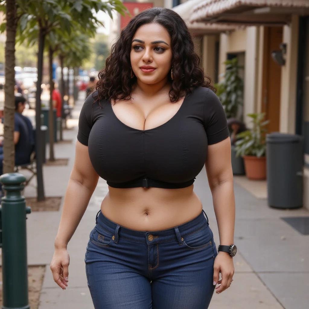 Indian gorgeous curvy plus size actress madhubala, glowing eyes, wearing SHEIN Essnce Tie-Dye Slim Fit Bodysuit
Color: Brown
r, parted lips, thick thighs, bigger waist, busty, curvy plus size body, full body, full body shot, head to toe view, hourglass body, curvy plus size body, smile face, bigger waist, busty, big hips, fleshy thighs, thick thighs, busty, full body view, Times Square, USA: Bustling New York City hub with neon lights and towering billboards.