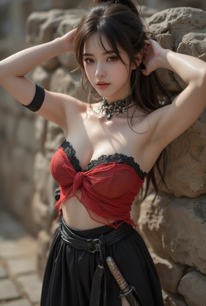 (Masterpiece, Best Quality: 1.1, Ultra Detail, Extreme Photo:1.3, Photo: 1.3), Korean Student Uniform, Shut Up, Seductive Smile, Seated, Tie, Skirt Flying, Exposed Lace Panties, Ultra Detail Background, Medium Breasts, Head Wreath, 8K, Super Detail, Super Detail, Highres, Low Twin Braids, (Legs Open Pose), Cleavage, (No Panties)