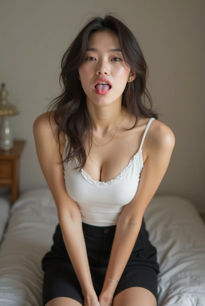 (on the table, best quality, realistically, super detailed, meticulous, High resolution, 8k wallpaper), Close-up portrait of a beautiful woman, like, Smile, light brown messy hair, Perfect dynamic composition, beautiful meticulous eyes, Just like the cover of a fashion magazine, on campus