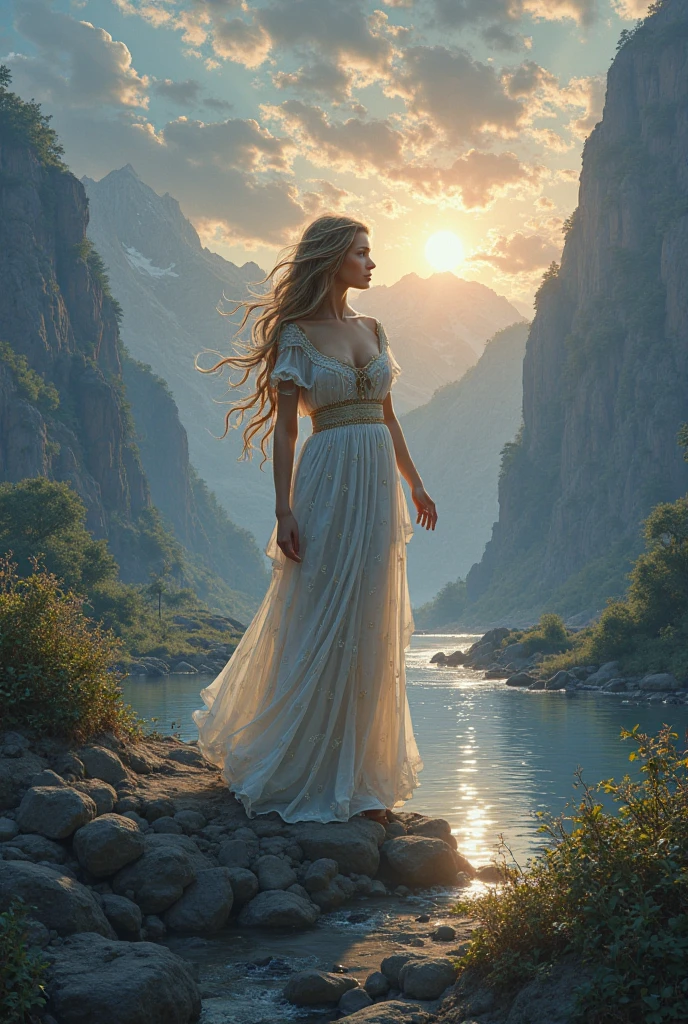 A up close photo of of the backside of a woman standing on a cliff overlooking a vast, serene lake. She is looking away from the camera out at the sunset. The mountains in the distance are reflected in the water, and the golden hues of the setting sun paint the sky in breathtaking colors.
<lora:CineStyle5:1> 111cine8matic55