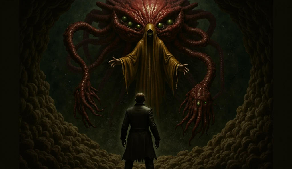 Author of the Cthulhu Mythos:Zdzislaw Beksinski e Van Gogh, album covers, romantic, Surrealism, futurist, coral, seco, abstracted, tenebrosa, rot, hellcore, dark landscape, post apocalyptic,