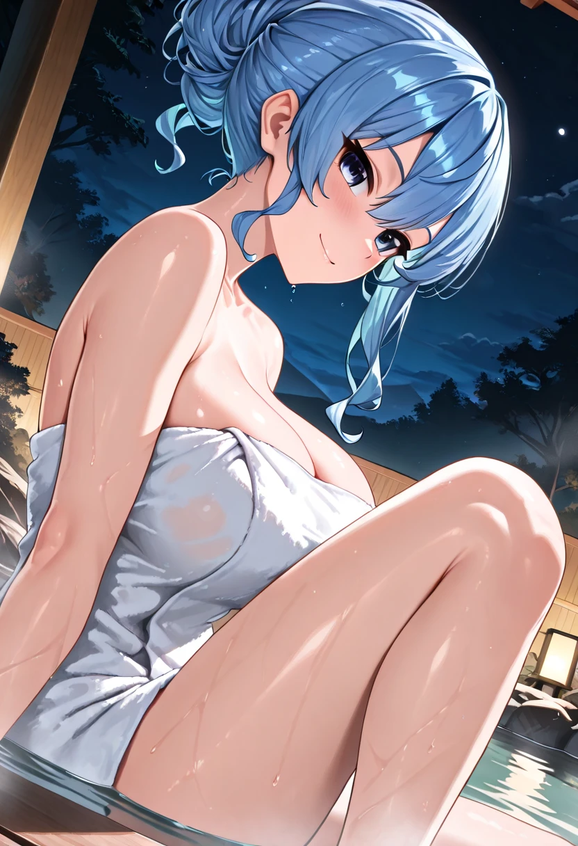 1girl, (solo), short ponytail hair, light blue hair, flat chest, small size, blue eyes, fair skin, perverted smile, full nude, full body, lots of cum on sex, (night), moon, frozen lake, forest behind, (very sexy body, detailed face, masterpiece, highly detailed, 8k, best quality, vibrant colors, digital art, concept art)