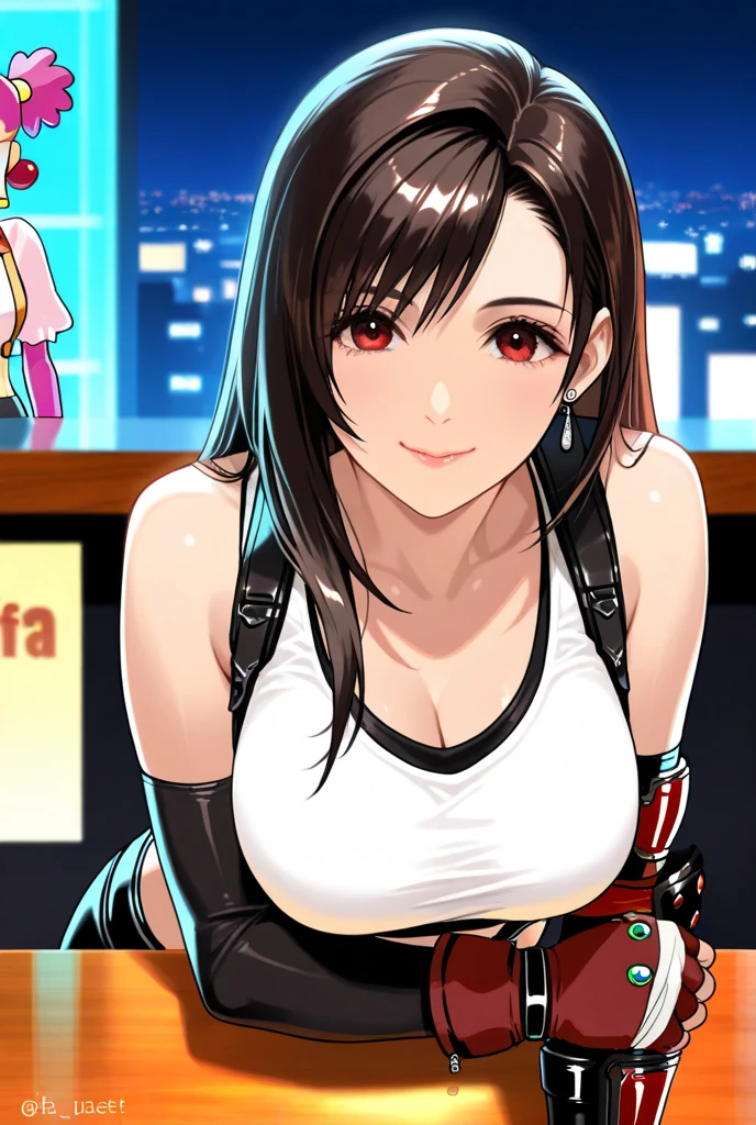(((((tifa lockhart:1.5))))),((Highest quality、masterpiece、anime style、best quality、high resolution、8k、detailed、ultra-detailed:1.3))、Long legs:1.2, Beautiful woman with perfect figure:1.4、(Smiling:1.2), double eyelid、30-year-old female、((((One Woman,beautiful face,Beautiful face:1.5)))),Big Breasts、High resolution, accurate, Anatomically correct, High-resolution model, high quality, Very detailed, Ultra high definition、Black Hair、Straight Hair、Long Hair、(((Bunny girl、Bunny ears headband,casino:1.1)))