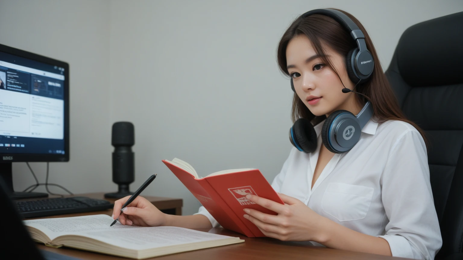 Beautiful blonde in a black dress (Reading a book in bed late at night),Wearing headphones,Very detailed, 21 years old, Innocent face, Naturally Wavy Hair, blue eyes, High resolution, masterpiece, highest quality, Intricate details, Very detailed, Clear focus, Delicate skin, practical skin texture, texture, Delicate eyes, Professional, 4K, Cute Smile, Shot with Canon, 85mm, Shallow and deep,  Kodak Vision Color, Exactly, Very detailed, photograph_\(Extremist\), photographpractical, practical, Post-processing, Maximum details, Roughness, Real Life, Extremist practical, Photorealism, photographgraphy, 8K Ultra HD, photographgraphy