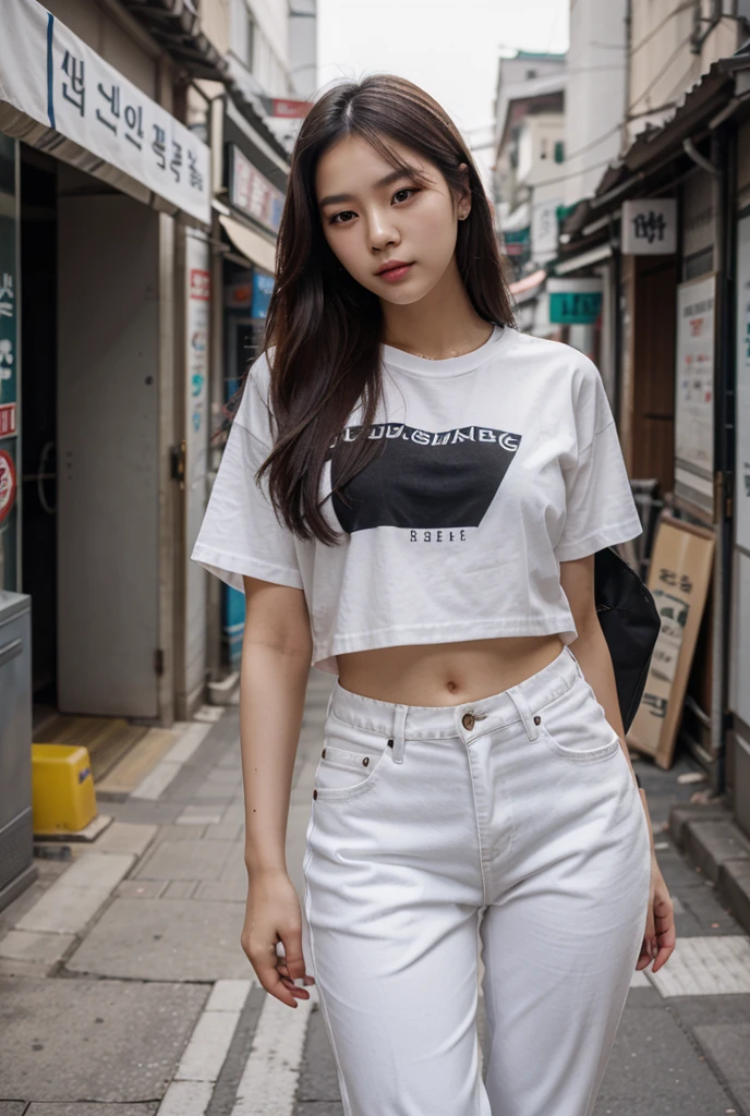 1girl, solo, portrait, standing, dynamic pose, pale skin, smooth skin, beauty, light makeup, medium breasts, looking at viewer, 
oversized shirt, biker shorts, sneakers, black wristband, 
(masterpiece:1.2), best quality, ultra high res, raw photo, perfect lighting, soft light, rim light, (realistic, photorealistic:1.4),
