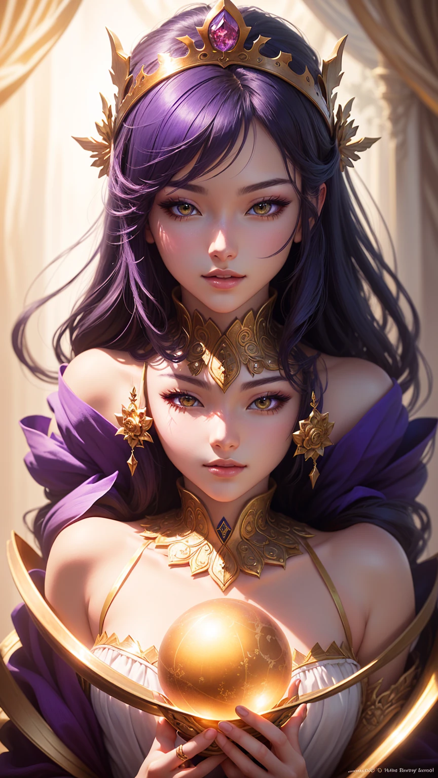 Extremely detailed artwork, highest image quality, extremely accurate rendering, portrait of beautiful girl with golden ratio face, purple hair and purple eyes, photo pose, standard body, solo, Hestia, Ayaka Genshin, blue fabric covering the chest, extremely detailed artgerm, tsuaii, art zerochan, by Kamagurka, blue. Detailed hair, Artgerm on Artstation pixiv, smooth anime CG art