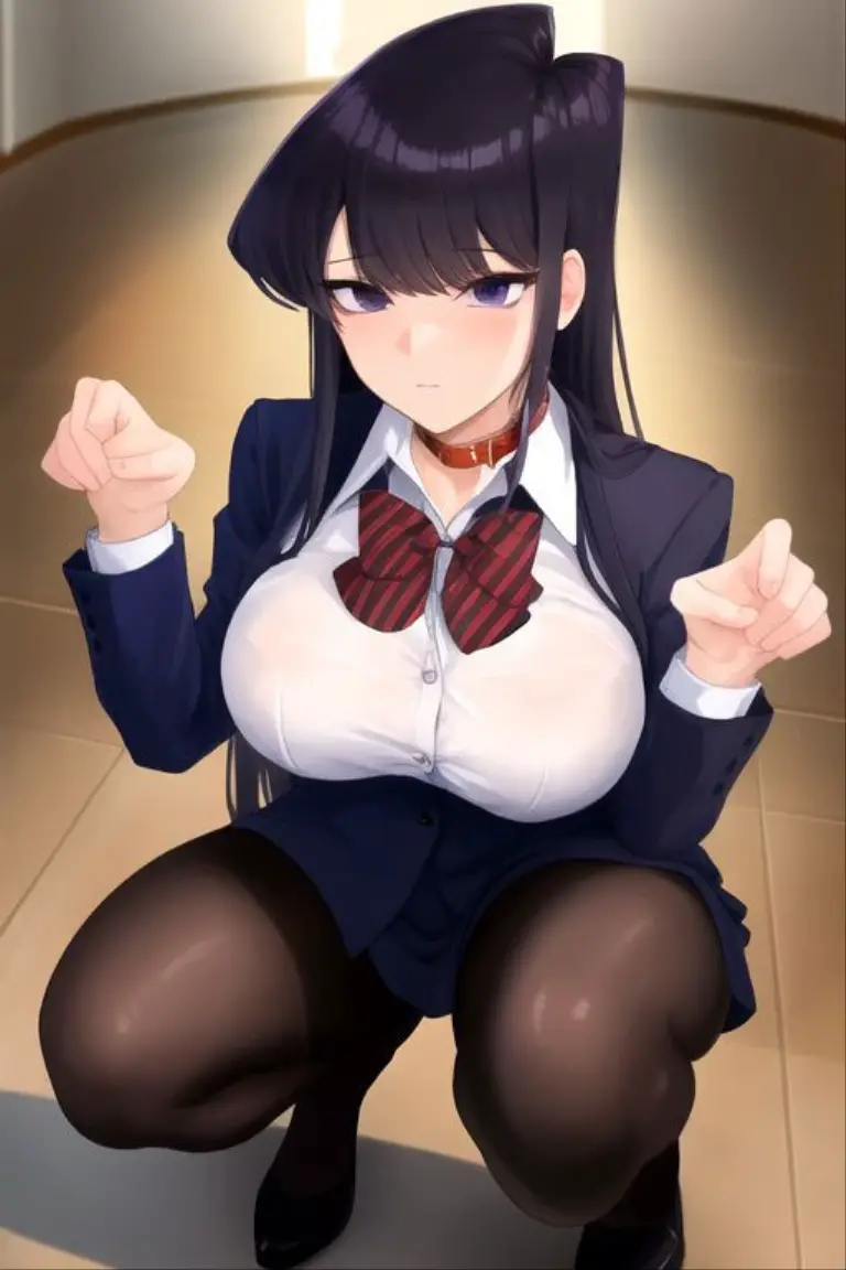 (high quality,Very detailed:1.37, High resolution), Woman, (mature:2.0), (Sakaki Yumiko:1.5), (very long hair:1.5), (straight hair:1.5) (dark purple hair:2.5), purple eyes, huge breasts, tuxedo, necktie, (pants:1.5), (wetting herself:2.0), standing, embarrassed, humiliation, (sanpaku eyes:1.5), (constricted pupils:1.5), (tiny pupils:1.5), (sweating:1.5), shaking, (trembling:1.5), (blushing:1.5), Meticulous details, (extremely detailed eyes:1.37), space station, interior, science fiction, futuristic
