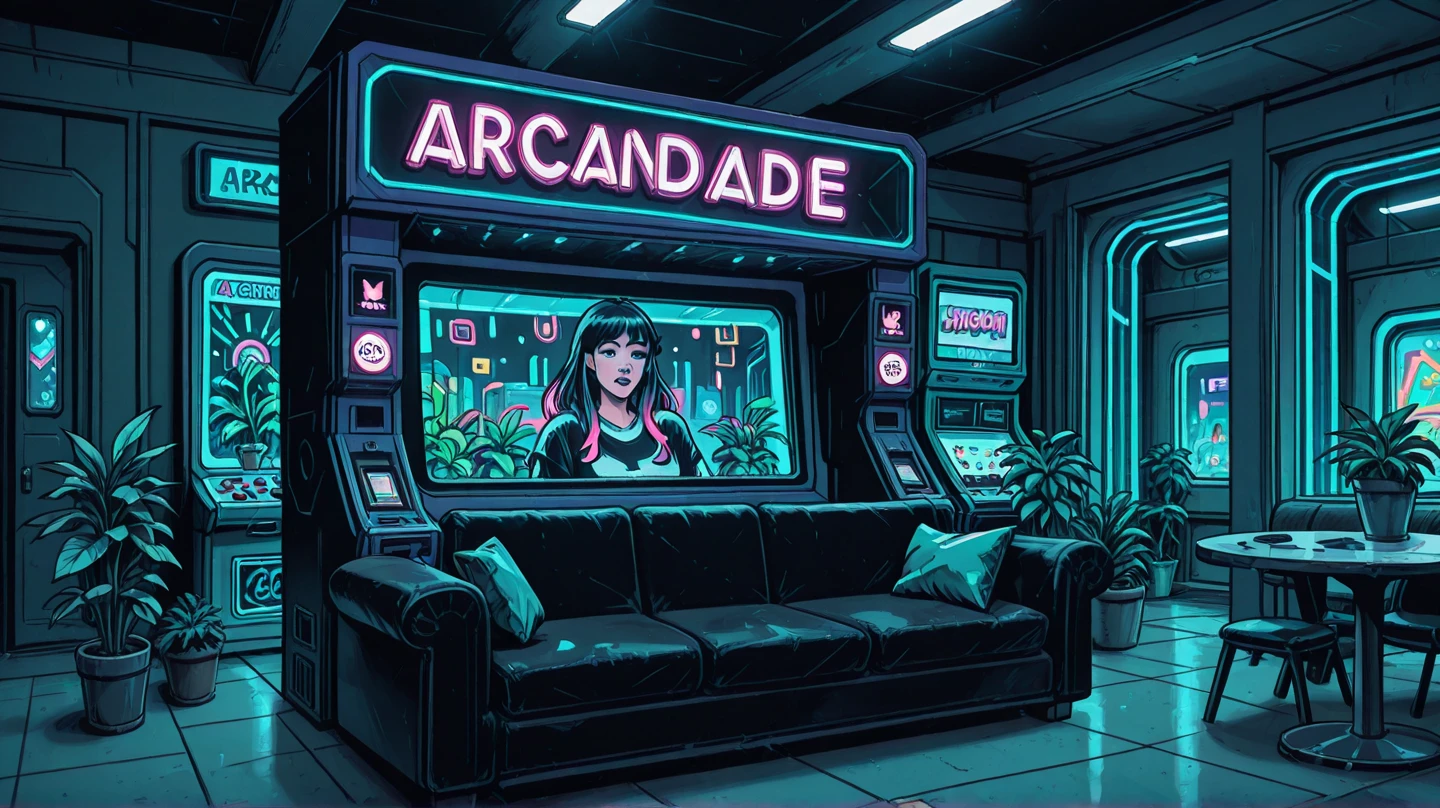 Outer space with a spaceship with a ballad inside, uma Dj astronauta com cabelos longos vermelho e roupa estilosa preta, Pixel art, habbo hotel