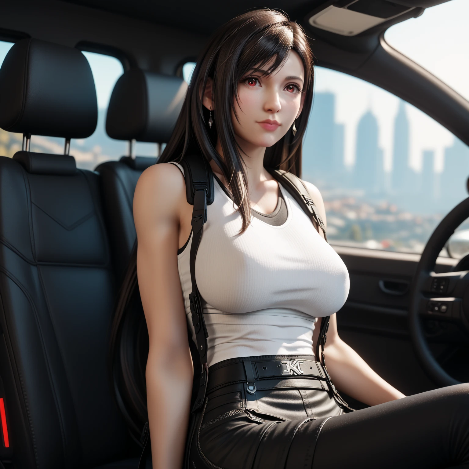 (masterpiece, best quality), 1girl, claireredfield2, breast, wear jeans, lie in a car, with Ahegao face