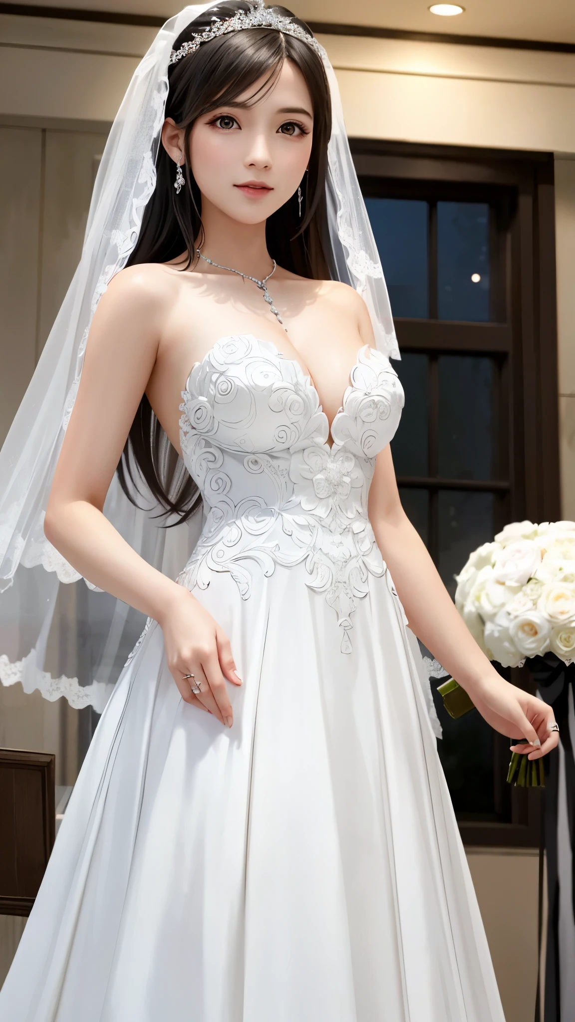 (masterpiece, best quality:1.5), ((Extremely detailed wedding dress)), high resolution, 16K, The most beautiful face in the world, Very detailed and beautiful face and eyes, Glowing skin, Delicate fabric texture, Perfect anatomical structure, rest, (Beauty incarnate:1.3), (Beautiful goddess:1.3), (Beautiful and charming princess:1.3), Perfect makeup, Deeply in love, Full of elegance. (whole body:1.5), (Three View, front、Back and side, Role List:1.3)
