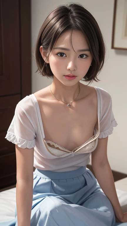 absurdres, (masterpiece, best quality), (ultra-detailed), extremely detailed,super high resolution, (Top Quality photorealistic Illustration), (Super Definition), (best quality,masterpiece:1.0),(cute illustration:1.3), (high Saturation:1.2), highres, ultra-detailed, 32k,8k resolution, intricate details, cinematic scene, detailed background, Soar (High chroma),(Sparkling),bathroom, BREAK (1 girl) (round face:1.6), (kawaii:1.6), (cute:1.6), (loli face:1.6), (Long black Hair 1.5), Beautiful and delicate eyes, Delicate and beautiful face, Facial accents, Perfect NwsjMajic,Shoulder less, Perfect figure,(open shirt:1.6), (show off nipples:1.6), (exposing bare breasts:1.3), (exposed chest:1.3), (no bra:1.3),medium breasts, (small nipples:1.2), (small areolas:1.2),