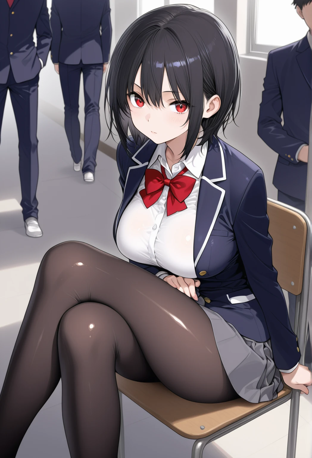 One Woman、One Man、beautiful girl、Brown-haired boy、Beautiful Youth、after school、evening、high school girl、School Nameplate、Blazer uniform、Pleated skirt、Black knee-high socks、Long Hair、In front of the school gate、Highest quality, Thick thighs、Big 、Big Ass、White panties、White bra、Black Hair、The girl has an excited face、A crowd going home from school、Squatting with legs apart、Take off your blazer and roll up your clothes