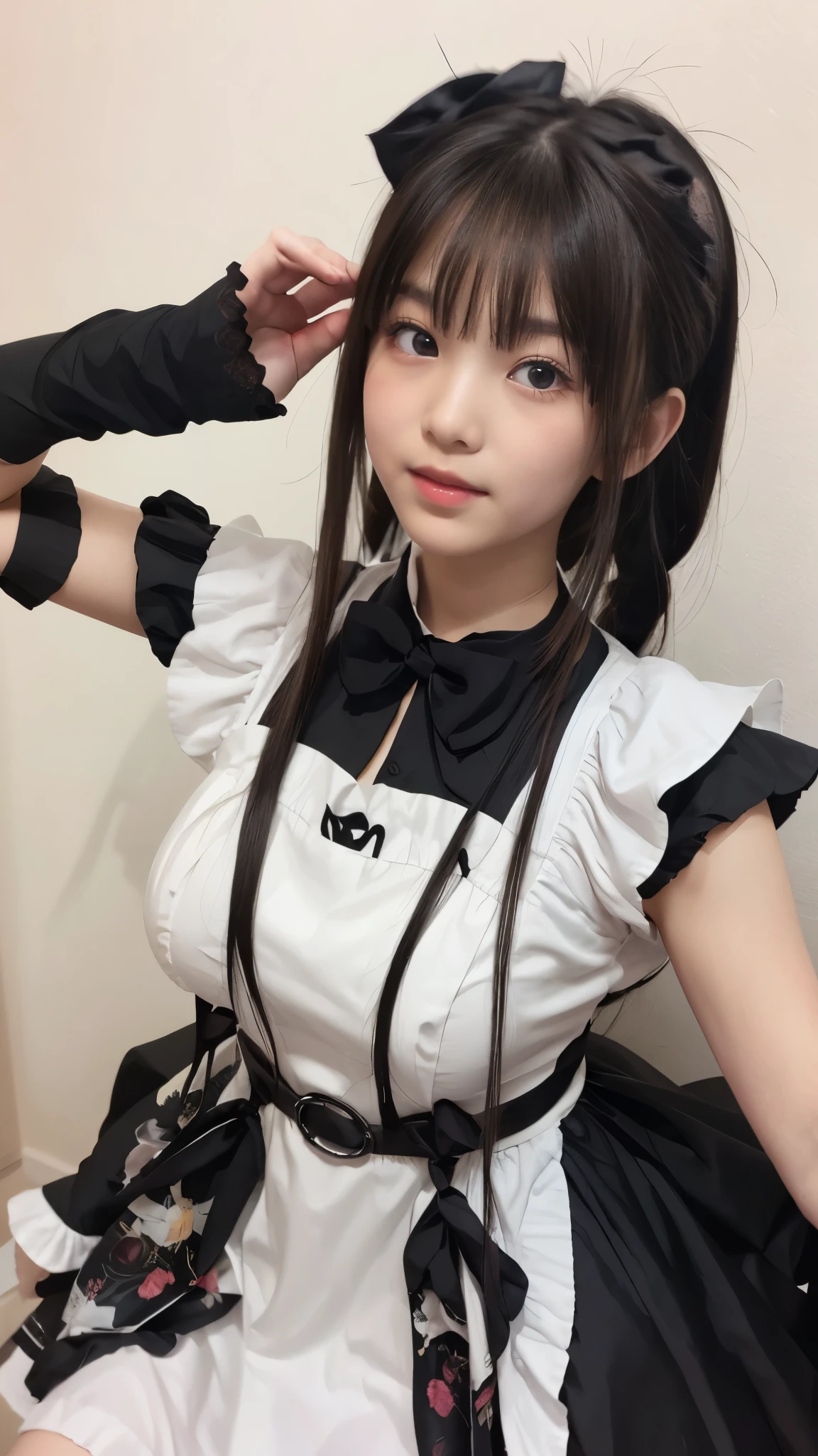 araffe dressed in a maid outfit posing for a picture, cosplay of a catboy! maid! dress, maid outfit, anime girl cosplay, Spirit medium, anime girl in a maid costume, anime cosplay, gorgeous maid, Twin tails white_gloves, cosplay, Shiina Mayuri, an anime girl in real life, Perfect Android Girl , Mikudayo, (detailed hands:1.3, perfect right hand:1.3), Highest Quality, 8K, RAW photos