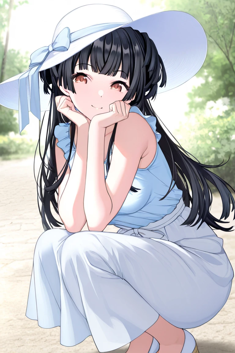 (masterpiece), Highest quality, One girl, 8-year-old, Cute girl, Flat Chest, Black Hair, Very long hair, View your viewers,
She wears a dress, White Dress, Sundress, Summer Dresses, See-through lace dress, micro short dress, micro mini dress, clothes without collar, She doesn't wear underwear, Not wearing a bra, Not wearing panties, Her nipples are pushing up her dress, (Erect nipples proclaiming their presence beneath the fabric), The material of her clothes is very thin., The body is clearly visible, Exposing shoulders, The clavicle is visible, Not wearing a jacket, She is wearing a sleeveless dress, Her dress is so small that her crotch is visible., The hem of the clothes is above the crotch、I can see your pussy, (Share:1.5), The length of the dress only reaches down to the waist, Not wearing a skirt, She has no pubic hair,
She stands with her legs spread, Open your knees, Very shy, Wearing a straw hat,
Behind the building, Leaning against a wall, There is a passerby behind her, blush, alley,