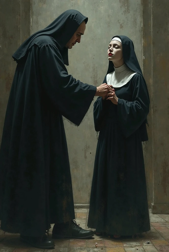on nun punishing another nun with a whip