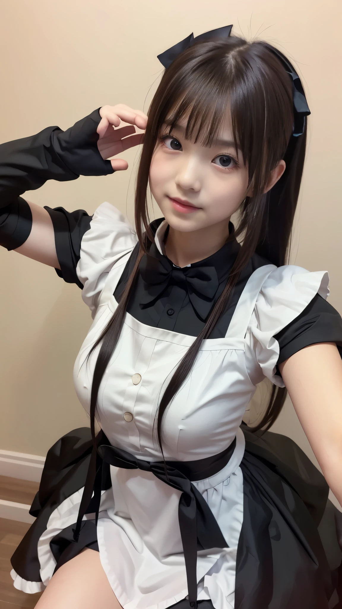 araffe dressed in a maid outfit posing for a picture, cosplay of a catboy! maid! dress, maid outfit, anime girl cosplay, Spirit medium, anime girl in a maid costume, anime cosplay, gorgeous maid, Twin tails white_gloves, cosplay, Shiina Mayuri, an anime girl in real life, Perfect Android Girl , Mikudayo, (detailed hands:1.3, perfect right hand:1.3), Highest Quality, 8K, RAW photos