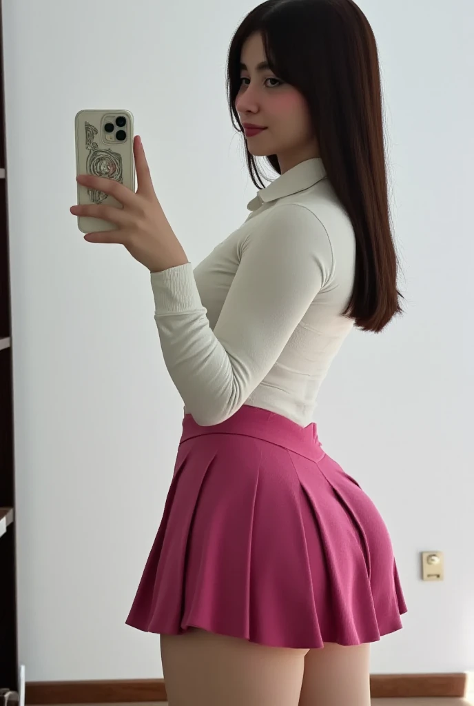 Reality,Photo by Aki Hoshino、20-year-old、smile、
cute、skirt、
Panty lowering back pose、
Stick your butt out、