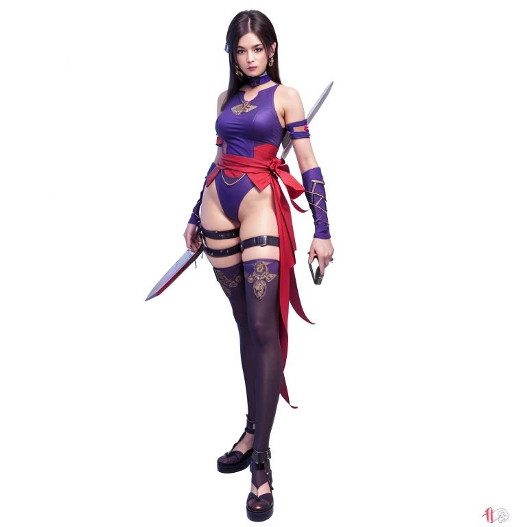 (RAW shooting, Photoreal:1.5, 8k, highest quality, masterpiece, ultra high resolution), perfect dynamic composition:1.2, Highly detailed skin and facial textures:1.2,beautiful and aesthetic:1.2,full body, Fair skin, (large breast:1.4, Chest gap:1.4),(perfect limbs:1.2),(1girl,tall,asian,sexy,glamour,(standing:1.2),(ragnarok_ninja),short black hair, earrings,necklace, hairband,red ninja scarf,pupple ninja costume,battle gloves,kunai,Thigh tights,ninja shoes),