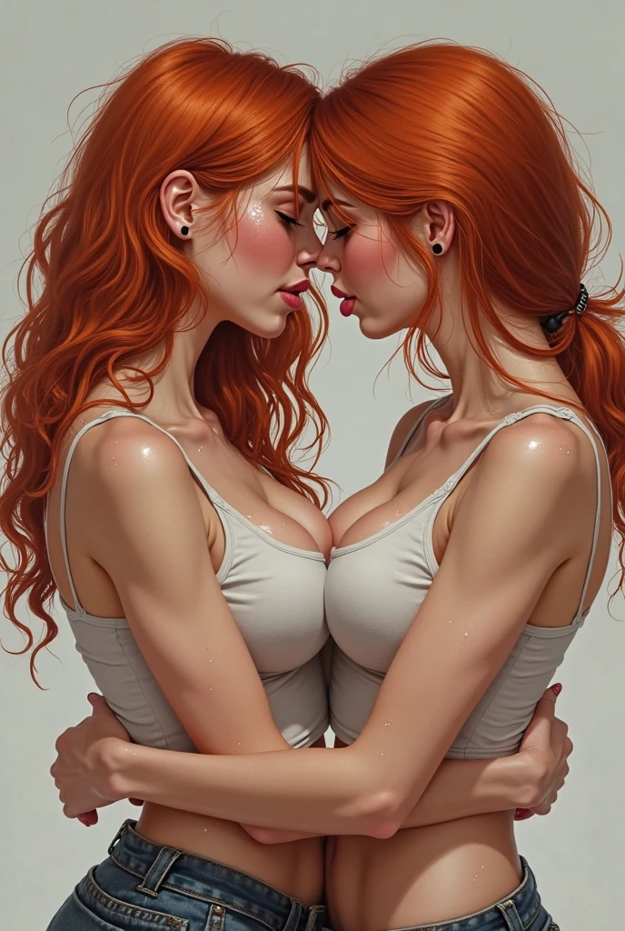 score_9, score_8_up, score_7_up, score_6_up, best quality,masterpiece,highres, absurdres, realistic,2girls, (breast sucking:1.2),licking nipple, yuri, lactation),blush, upper body, green eyes,red eyes, messy hair,Sunset orange hair, sweat,romantic ,dreamy,soft,erotic,sweetheart,milk on face, scenery, ultra detailed, impressionism, oil painting \(medium\), traditional media, dramatic,artistic,aesthetic,hauntingly captivating ,Egyptian,zoomed, <lora:John Berkey Style:0.8> John Berkey Style page