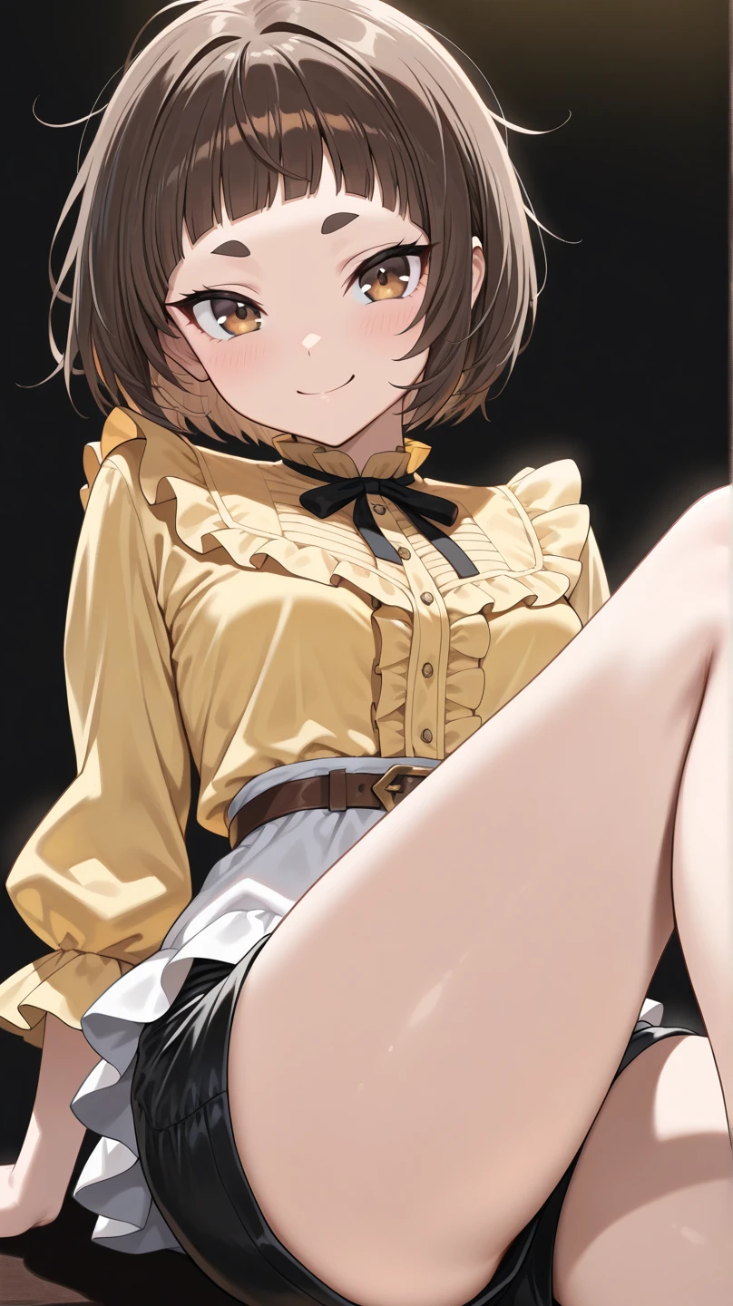 (((Horse Girl))), (((Fine Motion))), Thighs, Sitting on a plush sofa, (((Panties are slightly visible))), smile, Dress like a young lady, (((White panties with green embroidery))), High resolution, The skirt is flipped up,