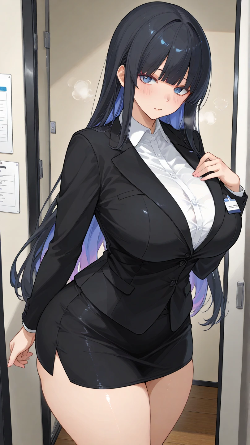 (masterpiece:1.2), ((Maximum quality)), (detailed:1.2), (NSFW), (professional art:1.1), ((cinematographic lighting)), (anime artistic style), (sharp colors:1.1) Wallpaper, 1 girl, big breasts, big butt, dark and provocative style clothing at the same time, gothic style, Pose Horny, she is horny, totally dark background, dynamic view from below
