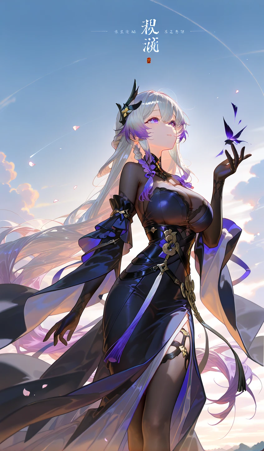 ((masterpiece:1.4,best quality)),(Super detailed),(Extremely detailed eyes),(black leggings,Shiny socks:1.5),Hello Darkness
(Cute girls),,(Blood-red pupils,Diamond-shaped pupil:1.15),Purple Eyeshadow,(elongated hair,Thick hair,Single ponytail,shiny hair:1.5)(Changes through:1.2),White skin,despair,sad,Empty eyes,tears streaming down my face,tilting its head to the side,
(She wore a blue dress,:1.5),(Black gloves:1.4)Very long plush sleeves,White,White Cloud,Dream bubbles ,Ice and glitter effects
(Black long skirt:1.1),
((Starry Sky:1.2)),
(Intense black and white:1.16),(Depth of Field:1.4),,Intricate details,(((Detailed background,Castle in the Sky,Standing by the lake,Purple flowers by the lake))),(((Huge breasts,Bare breasts,Deep cleavage)))