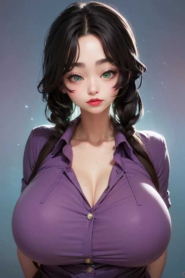 Cute girl, glasses, business suit, (photoPractical:1.4), (masterpiece, Side Light, Delicate and beautiful eyes: 1.2), Dynamic poses, masterpiece*portrait, Practical, 3D Face, Glowing eyes, Shiny black hair, Glowing skin, Solitary, (diaphragm), Extra long curly hair, Smile, From the blow, (masterpiece), best quality, from below, necklace, earrings,Full breasts, (Large Breasts:1.9), Cleavage, in the streets, fat Girl, very Curvy, very fat girl, puffy nipples under her blouse slightly discovered, looking down to the viewer
