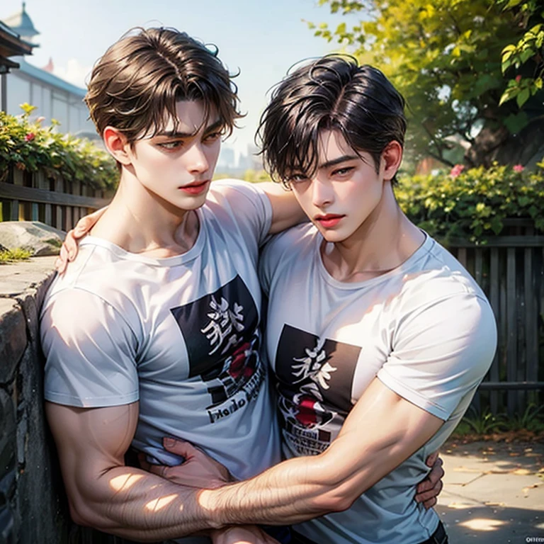 A French boy of 1.98 cm, dark black hair, with electric blue eyes and a cold look, He has tattooed arms and is pale, He is muscular but not excessively, He is 24 years old and comes from a family with a lot of money.