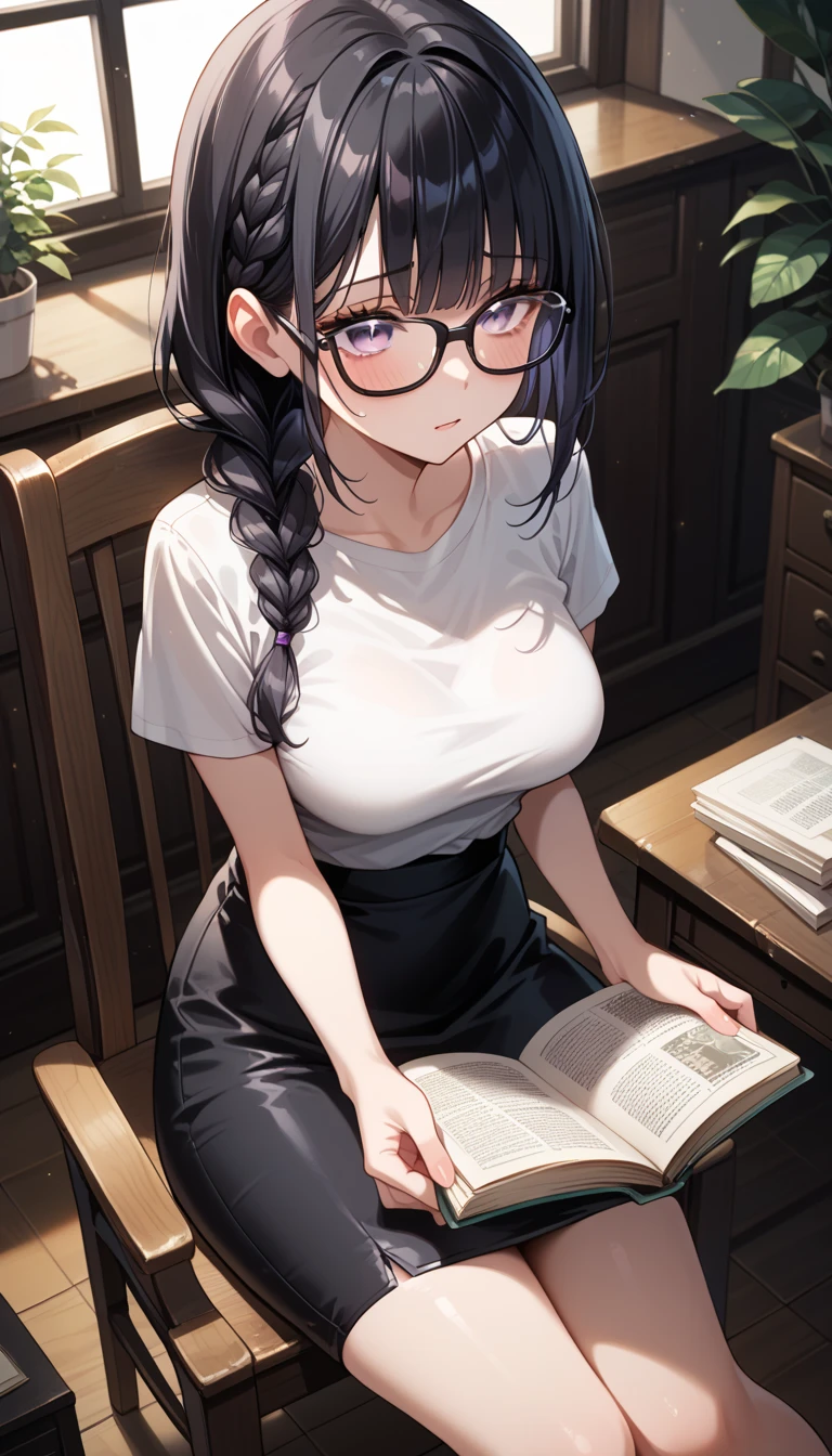 Falling asleep face down while studying at night、A cute girl wearing glasses that accentuate her breasts a little