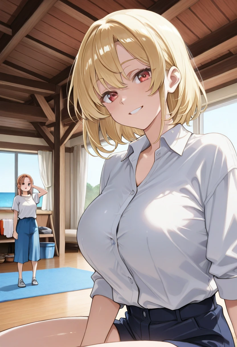 A mom seducing her young son, European 60 year old milfs with their young son with blonde and brown hair, best quality:1.4), (ultra highres:1.2), (8k, RAW photo:1.2), laurenalexis, 1girl, beautiful girls, the mom is showing off their curves, bending over seductively, wearing sexy outfits and short shorts, with their young son, clear eyes, a mom and her young son