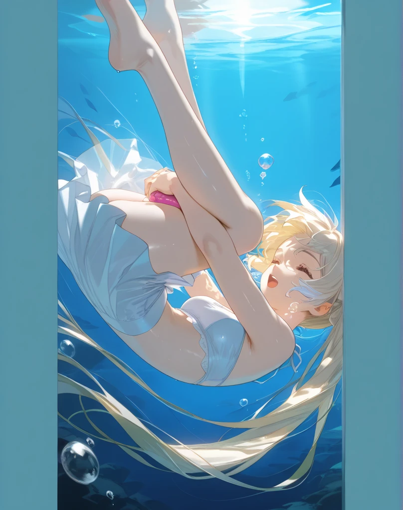 (masterpiece, best quality),1 girl with white hair,white stockings,Cute little feet playing,White viscous liquid,