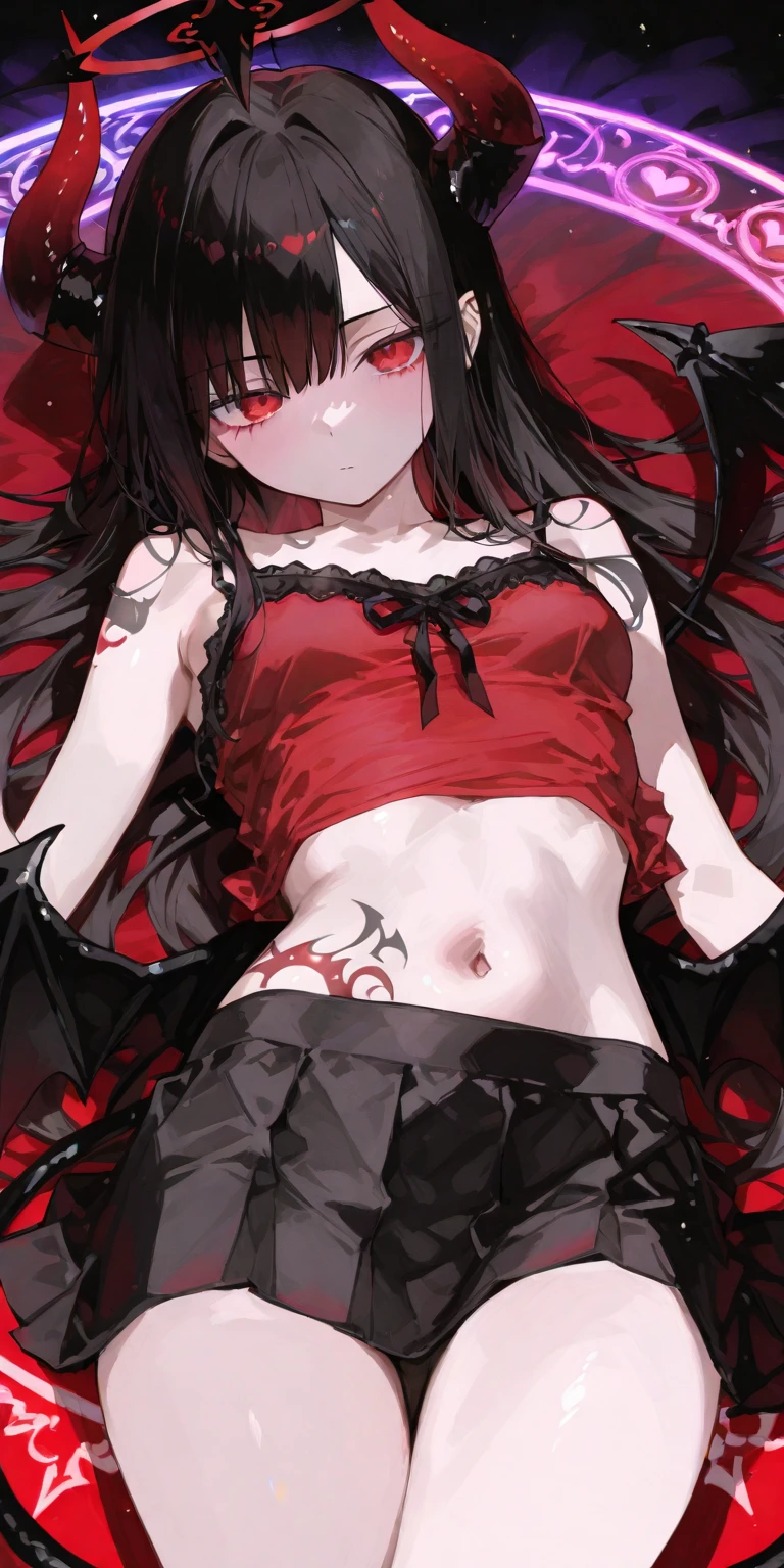 A close-up of a girl，Black hair，red color eyes，glowing light eyes，Separate the sleeves，black color dress,Cold，Perfect girly body，mediuml breasts，long leges，cat ear，black glove，the night，Lake surface，There are three cats next to it，Holding a black long sword，Indifferent swordsman，Separate the sleeves，Honkai Three style,style of anime，full bodyesbian，Reveal bra and panties，Bare chest，Spread your legs，seductiv，Fold your arms behind your head，Cover the navel，Need，tmasterpiece，Normal body，Normal muscle texture，Smooth skin