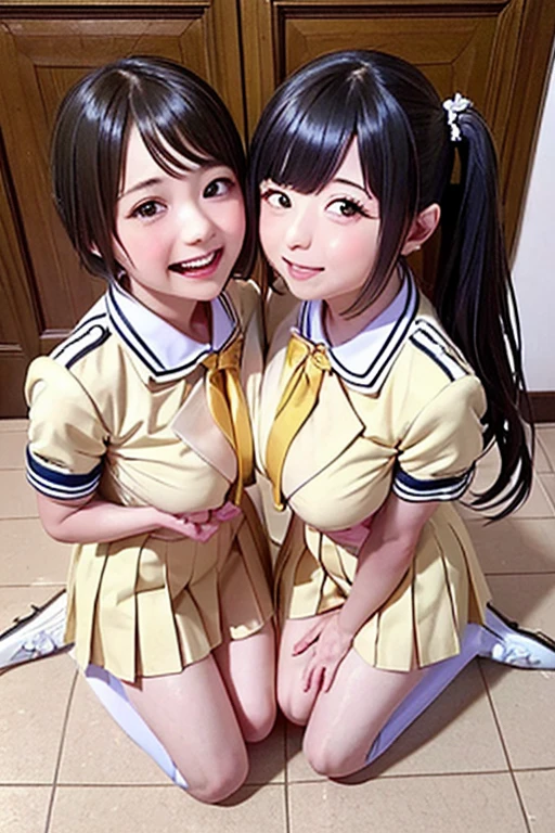 black pantyhose, saggy breasts, (Ultra Realistic), (3D), (CG), (High Definition), (8K), (Very Detailed), Memcho, Solo, One Girl, Blonde, Very Small Horns, Mini Skirt, Short Hair, Knitted Knee Socks, Uniform, Smile, Small Body, Constriction, School, Classroom, Sailor Suit, Baby Face, Young Child, 15 Years Old, True Face, Suppin, TV Shooting
