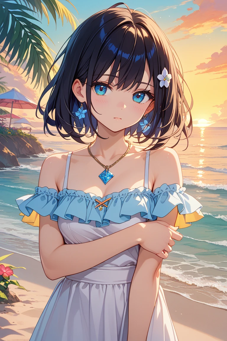  master piece, best quality, for below, cinematic angle, upper body , pigeon toed,  
Anime-style Moe illustration, summer vacation theme, 20-year-old, 2Girls, kissing, Beach,Tree Shade, short hair, 
Micro bikini, slightly inner thighs, smile, accurate drawing, Active pose, Active Angle, 