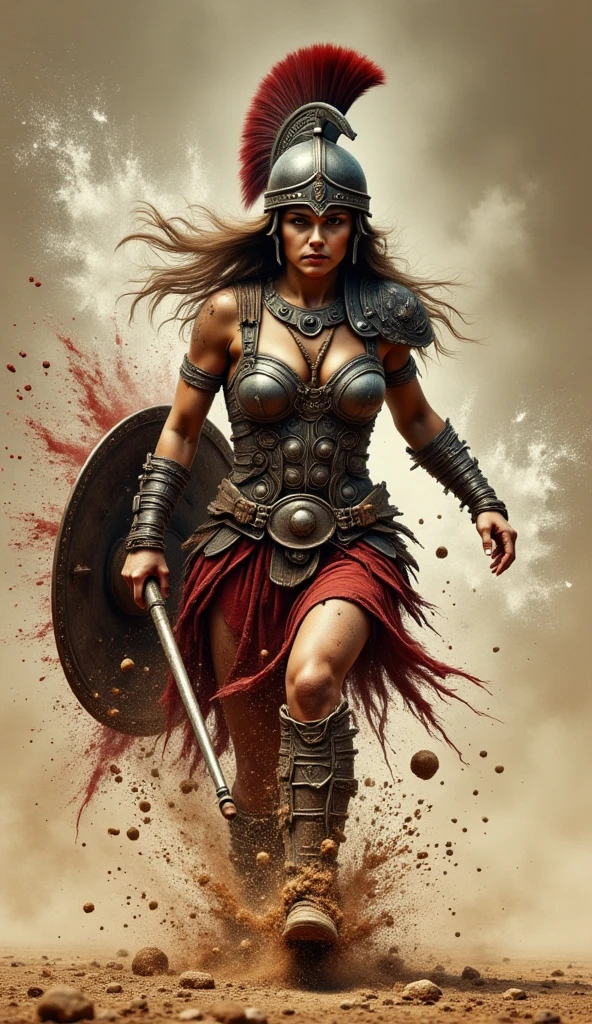 ((best quality)), ((masterpiece)), (detailed), perfect face, Envision a savage female barbarian warrior, her battle cries echoing through the battlefield as she unleashes her fury upon her foes. Her armor should be adorned with tribal markings and symbols, representing her connection to her ancestral heritage