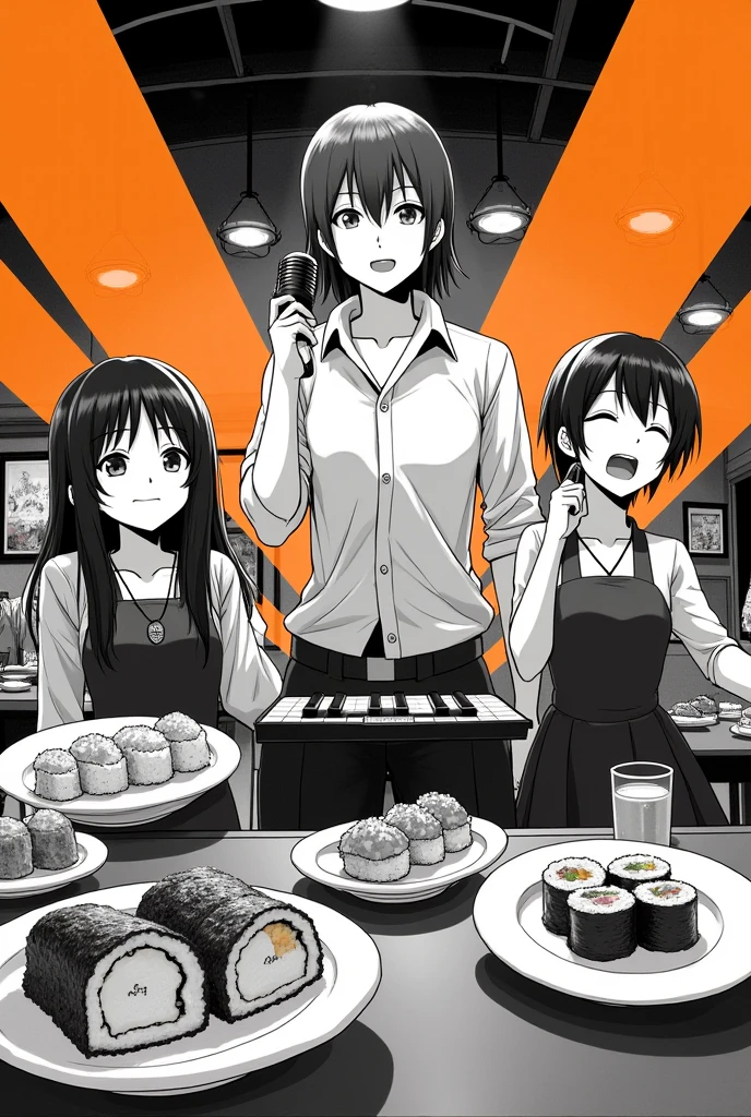 Japanese woman in tight tank top and tight hot pants eating horse meat in an apartment highest quality