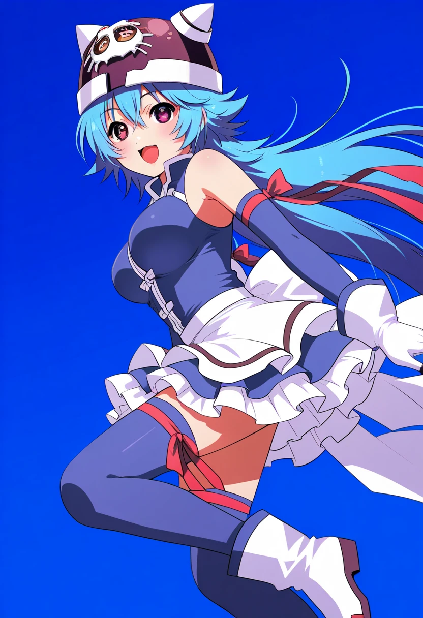 2D, masterpiece, highest quality, anime, Very detailed, whole body, 1 girl, alone, Marine_Idol, hololive Idol uniform, White ribbon, White gloves, Red ribbon, Red bow tie, Layered skirt, Navel clipping, Mismatched legwear, Red Stockings, Black Stockings, Heterochromia iridis, Red eyes, Yellow Eyes, Break Stage, Red light, Dynamic pose, smile