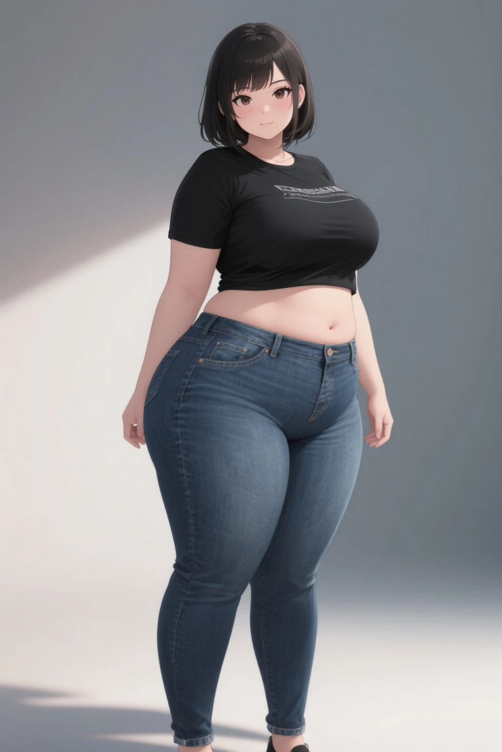 Huge breasts, Big Hips, Tank top, Denim shorts, full body shot, Mature mother, Whip lower body, plump thighs, Calf, bewitching mature woman, Perfect body, Plus Size Model,
