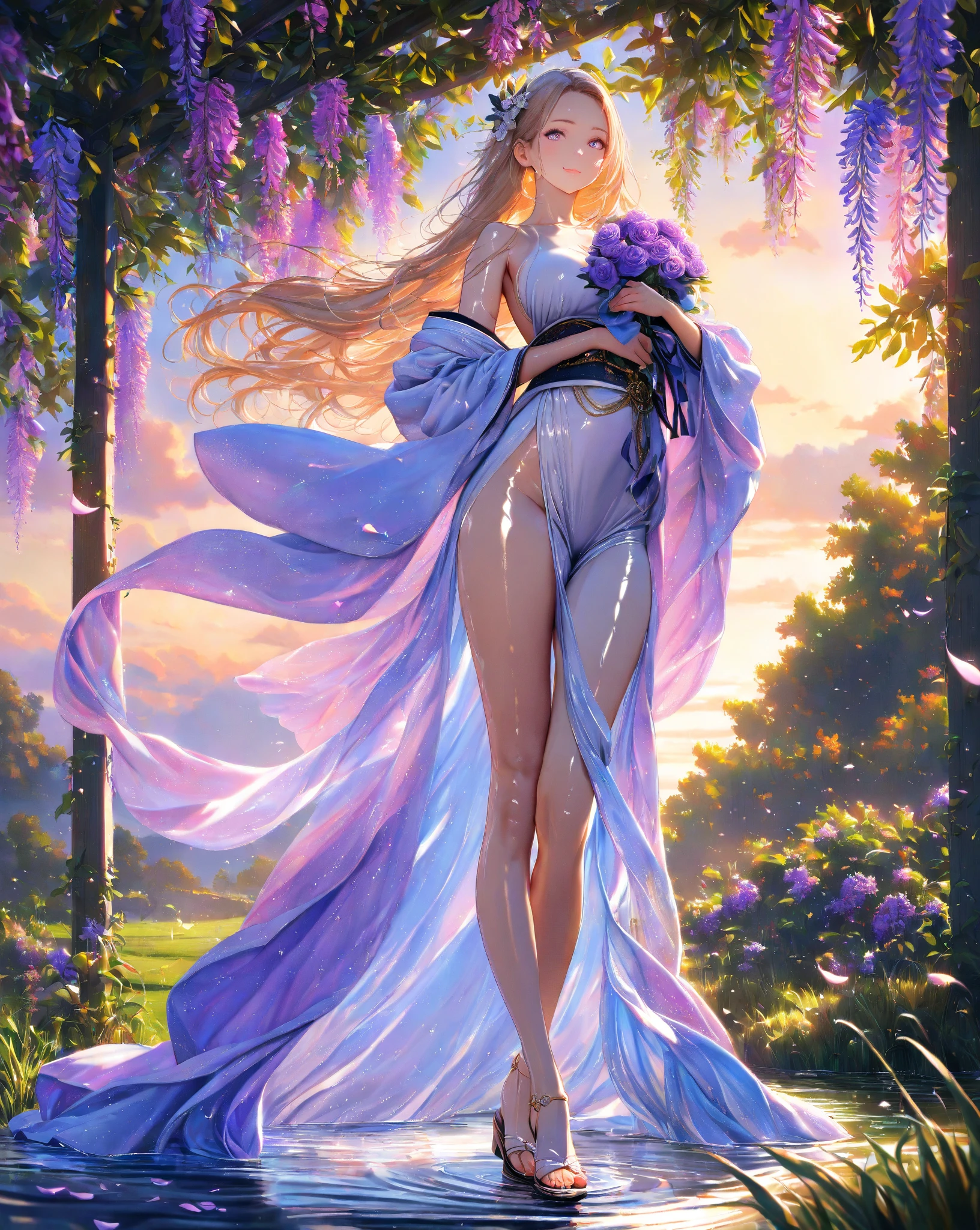 ((best quality)), ((masterpiece)), (detailed), blonde, little small breast, little boobs, alluring succubus, ethereal beauty, perched on a pink blossom tree, (fantasy illustration:1.3), enchanting gaze, captivating pose, solo girl, delicate butterfly wings, otherworldly charm, mystical sky, (Luis Royo:1.2), (Yoshitaka Amano:1.1), moonlit morning, soft colors, (detailed cloudscape:1.3), (high-resolution:1.2) (dragon flying in the sky) dress, legs dangling above pond, greek goddess, realistic, realism, sexy body, desert landscape,
