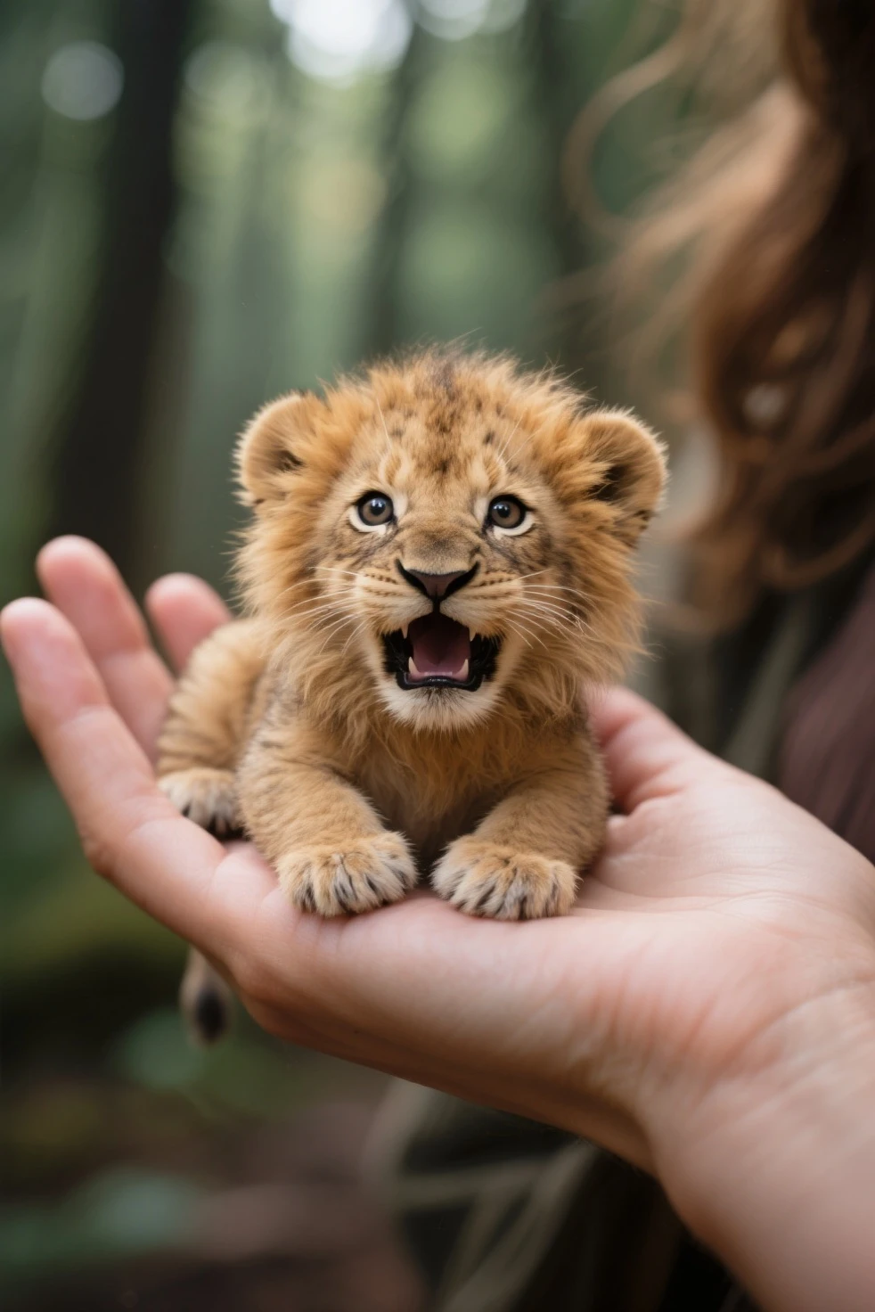 ((best qualityer)), ((work of art)), (detailded), a happy ??? huging a lion in school
