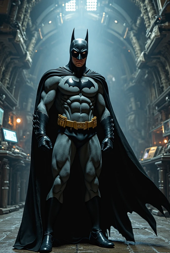 Muscular Batman training in the Batcave