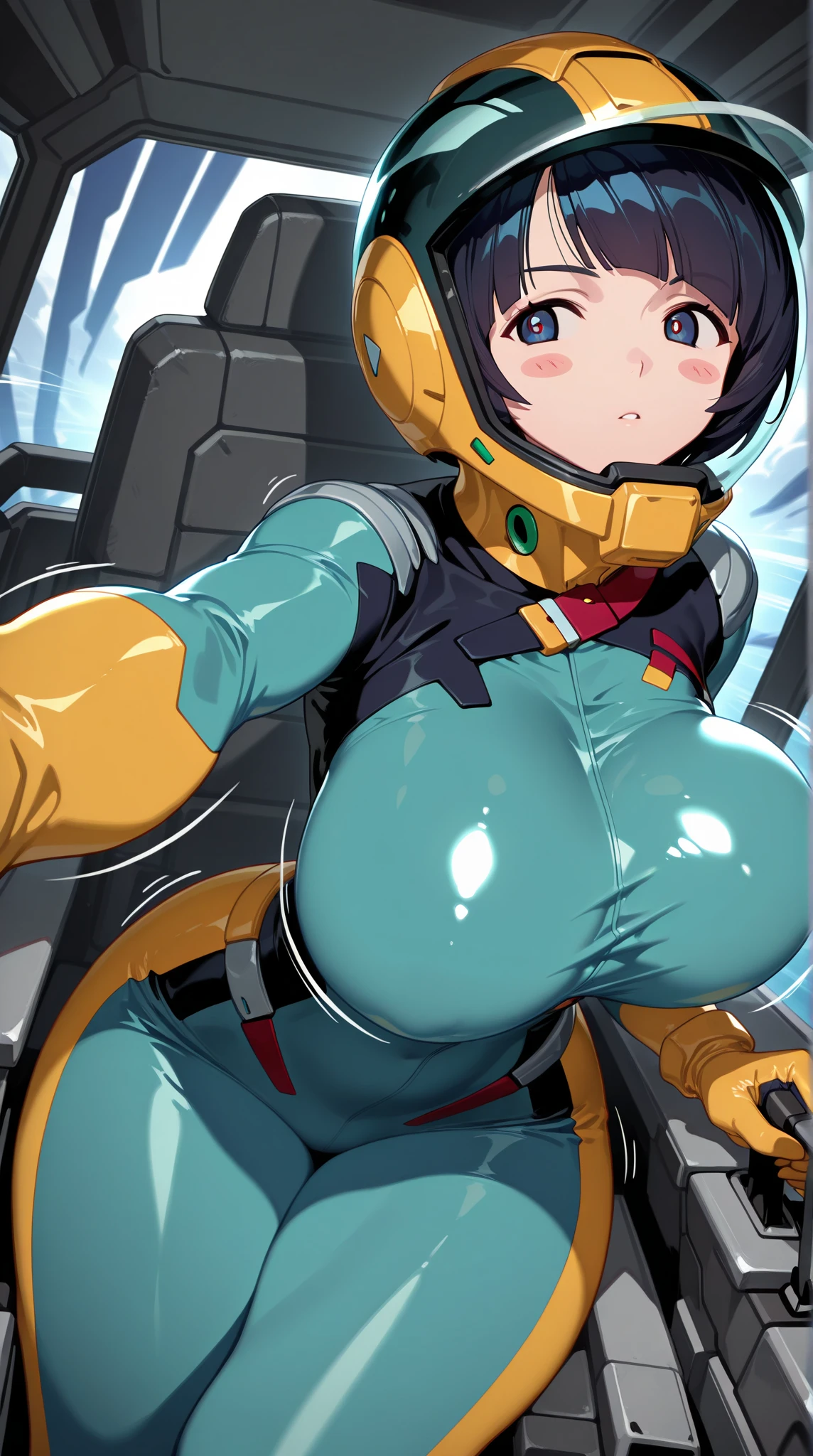 ((Tabletop, Highest quality, High resolution, Pixel Perfect,  4K, Browsing Caution)))、Office Lady、1 Girl, Beautiful woman、((Short Hair、Forehead、Split bangs、Brown Hair)), ((Brown eyes、Beautiful eyelashes, Realistic eyes)), ((Detailed face, blush:1.2)), ((Smooth texture:0.75, Realistic texture:0.65, Realistic:1.1, Anime CG Style))、((Huge breasts、Swollen nipples、Thick thighs)), Perfect body、Inside a dark spaceship、((((:or、surprised、blush))))、((Sweat、Steam from armpits))、(((Place your hands behind your head、Armpits)))、(((Lying on the floor、Spreading her legs)))、((sf、Cyber Suit、White and light blue leotards、White knee socks))