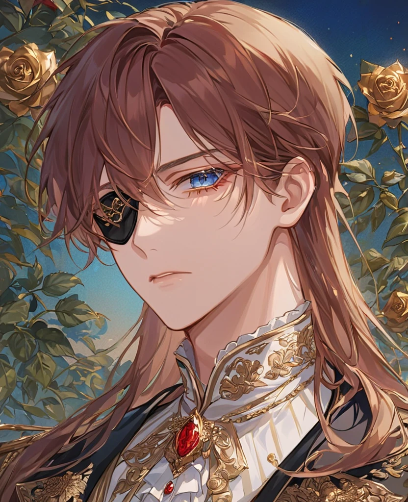 Deep rose colored hair、Long-haired ponytail、Earrings、Turquoise Eyes、Beautiful Youth、Magic Knight、noble、Beautiful Youth、male、Intake、One person
